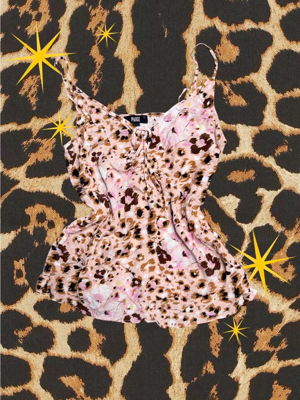 PAIGE | Isela Pink/Brown Leopard Floral Camisole Tank with Tie Neck | Women’S XS